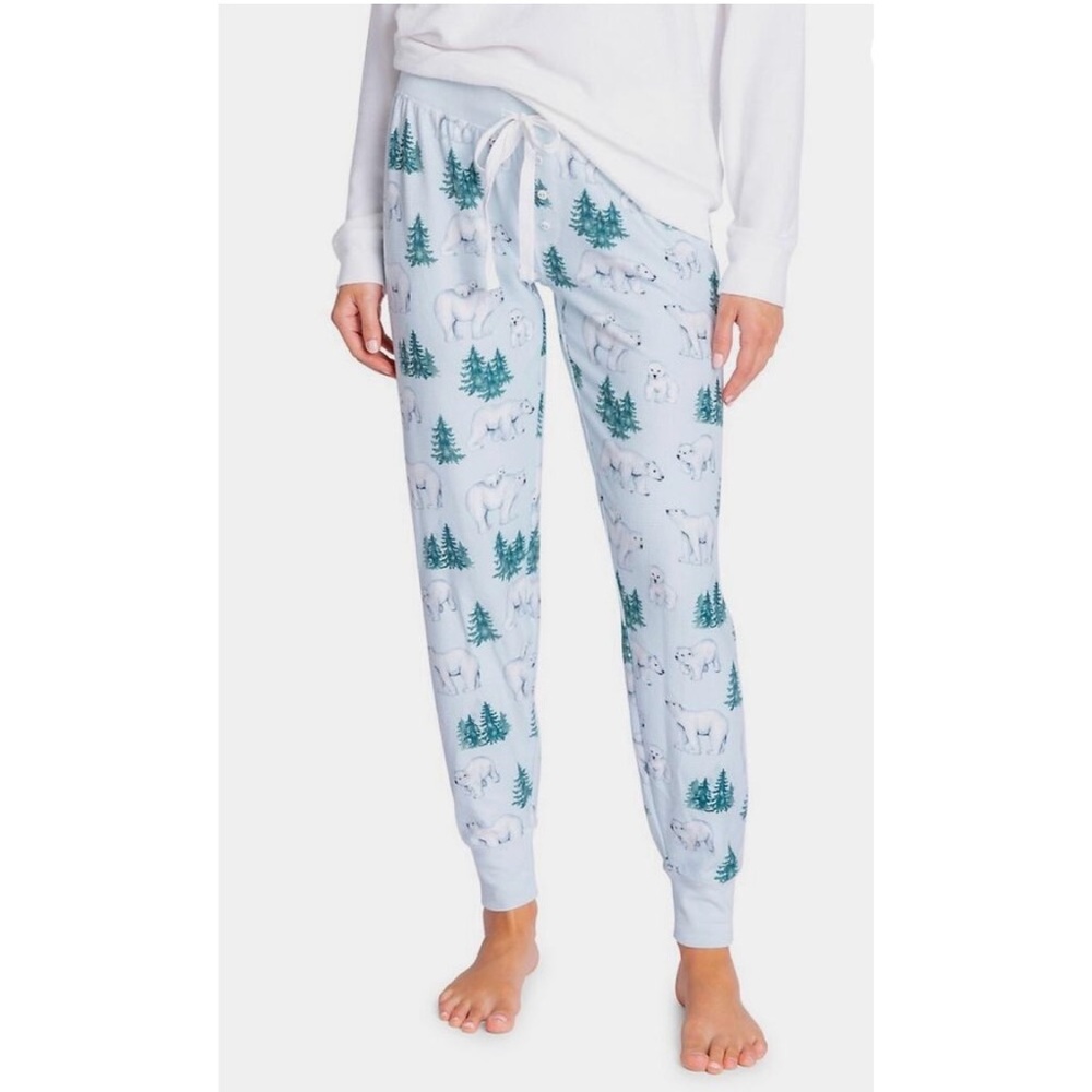 NWT PJ SALVAGE Small Just Chill Polar Bear Joggers Ice Blue Sleep Lounge NEW - Picture 4 of 5